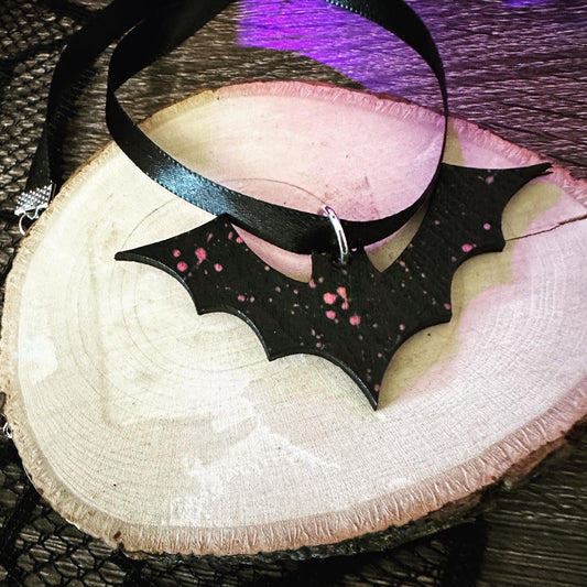 Paint Splattered Bat Choker Necklace