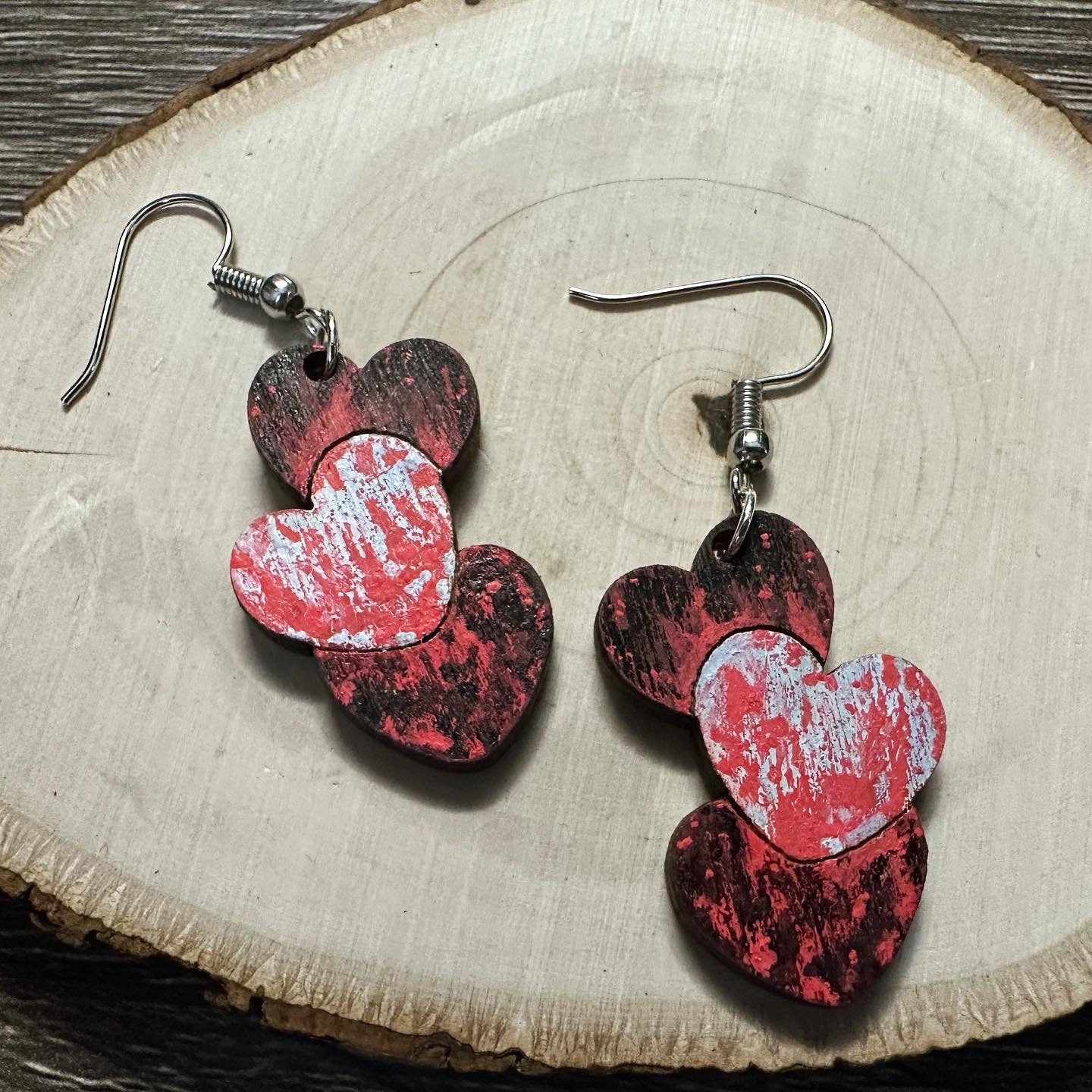 Stacked Splatter Heart Earrings | Blood Splatter Hearts | Anti-Valentine | Broken Hearts | Horror Hearts