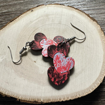 Stacked Splatter Heart Earrings | Blood Splatter Hearts | Anti-Valentine | Broken Hearts | Horror Hearts