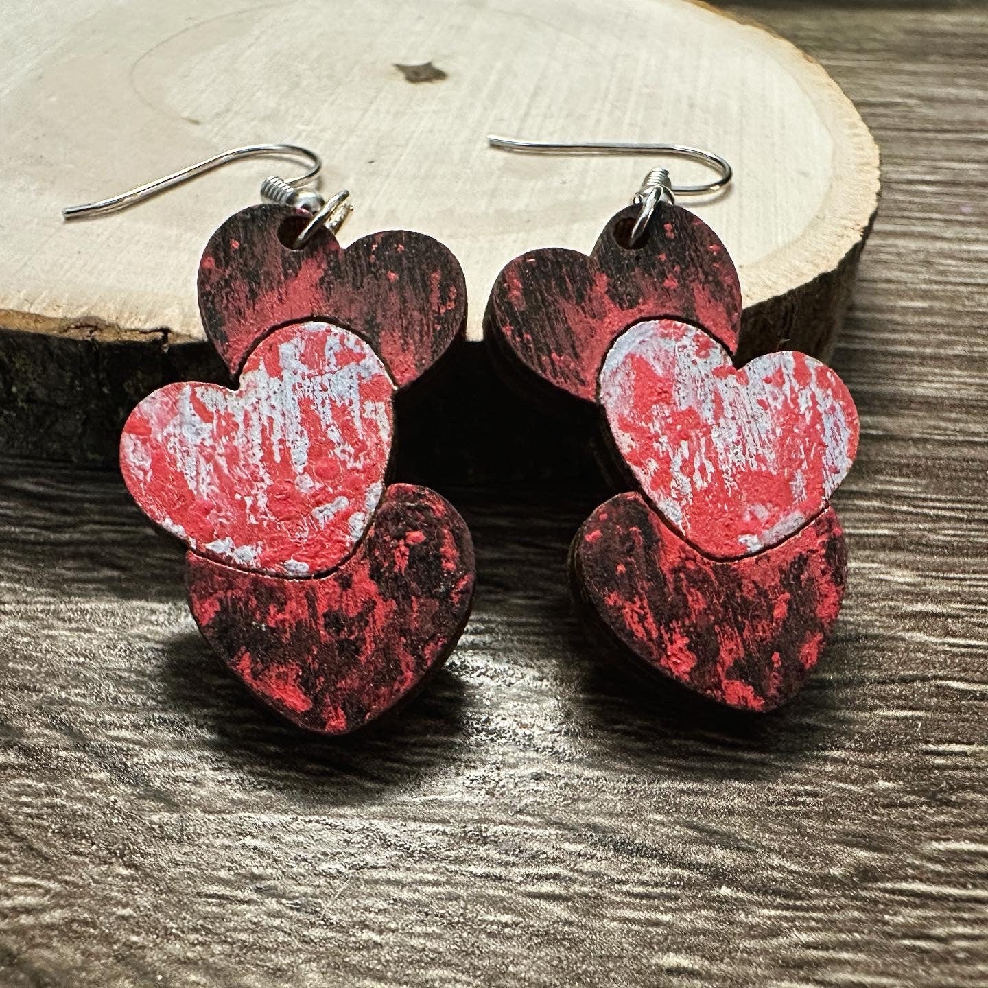 Stacked Splatter Heart Earrings | Blood Splatter Hearts | Anti-Valentine | Broken Hearts | Horror Hearts