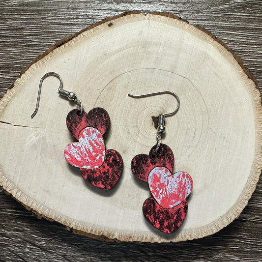 Stacked Splatter Heart Earrings | Blood Splatter Hearts | Anti-Valentine | Broken Hearts | Horror Hearts